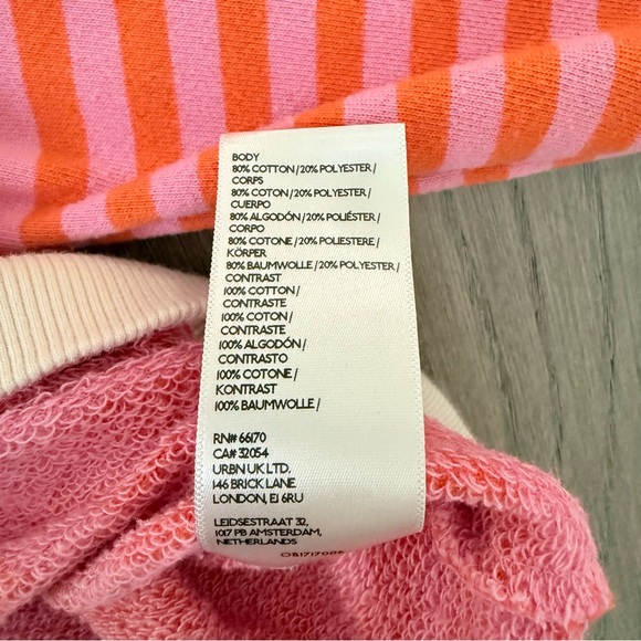 Free People We The Free Oversized Crew Neck Stripe Sweatshirt Papaya Pink Orange - Picture 9 of 10